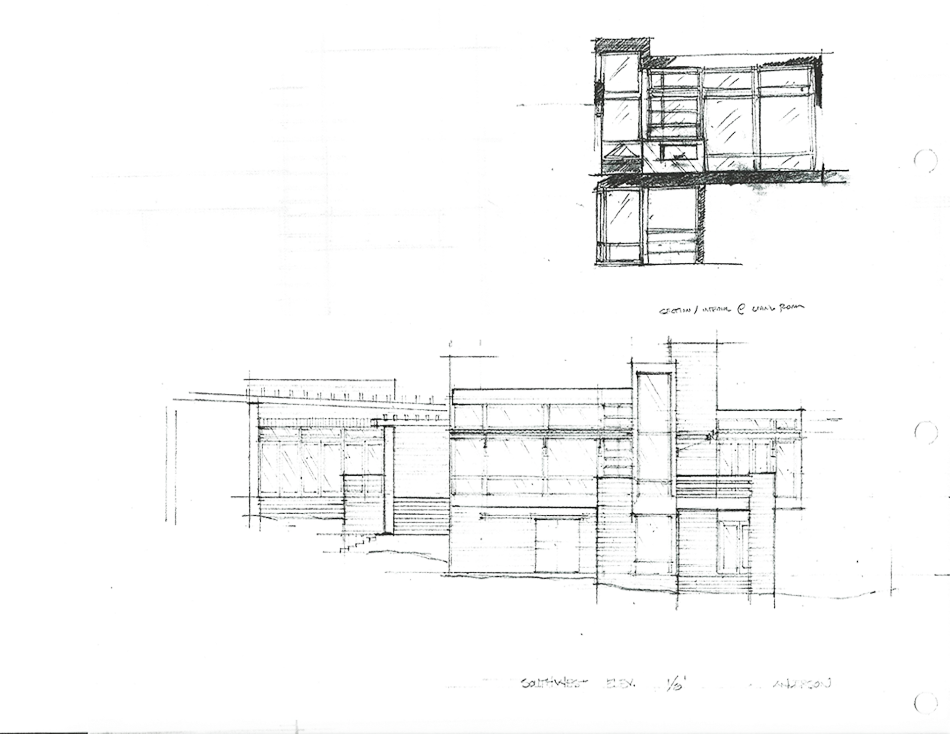 Pencil elevation study of the house