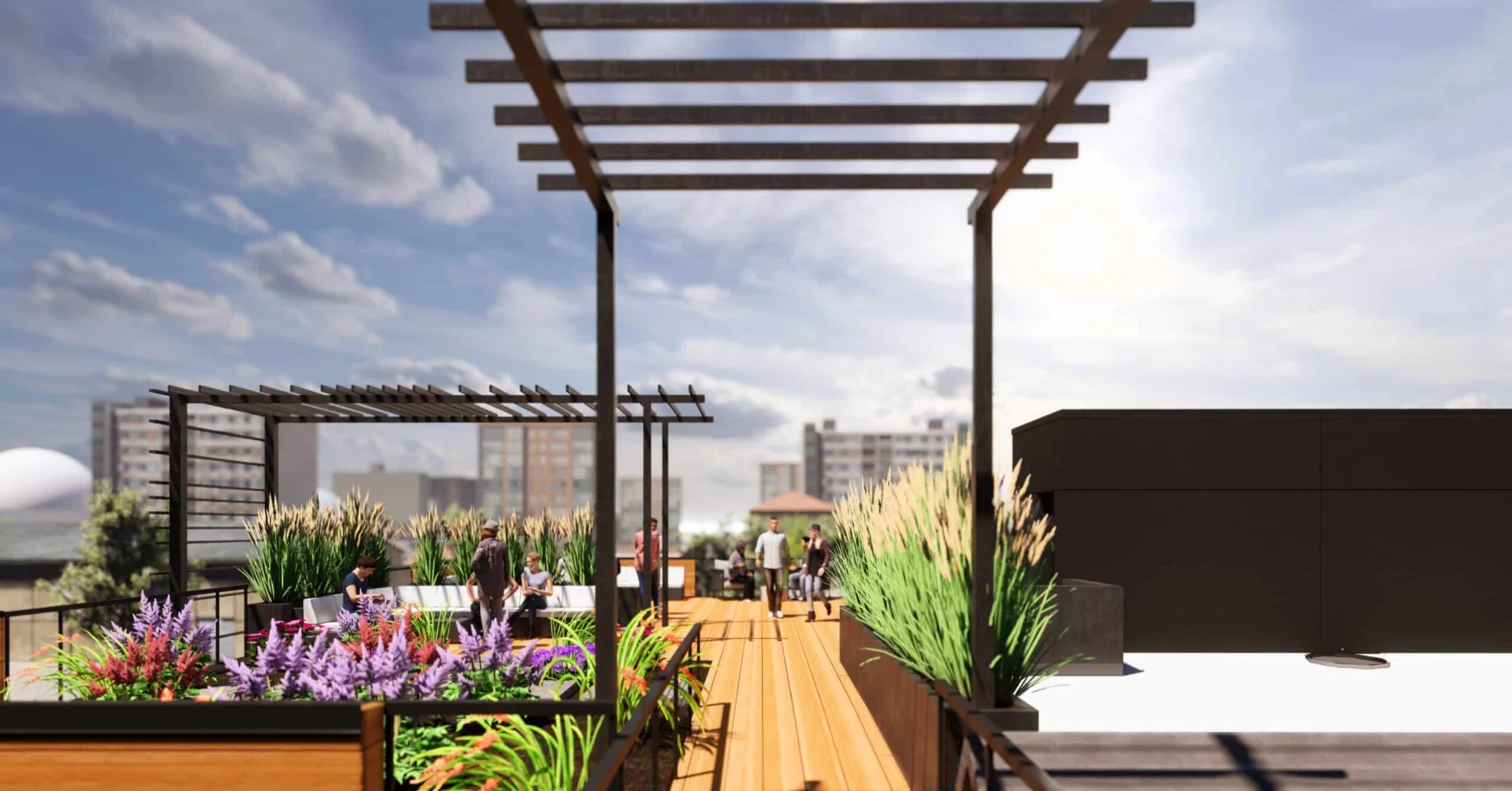 Rooftop terrace with pergola and planters