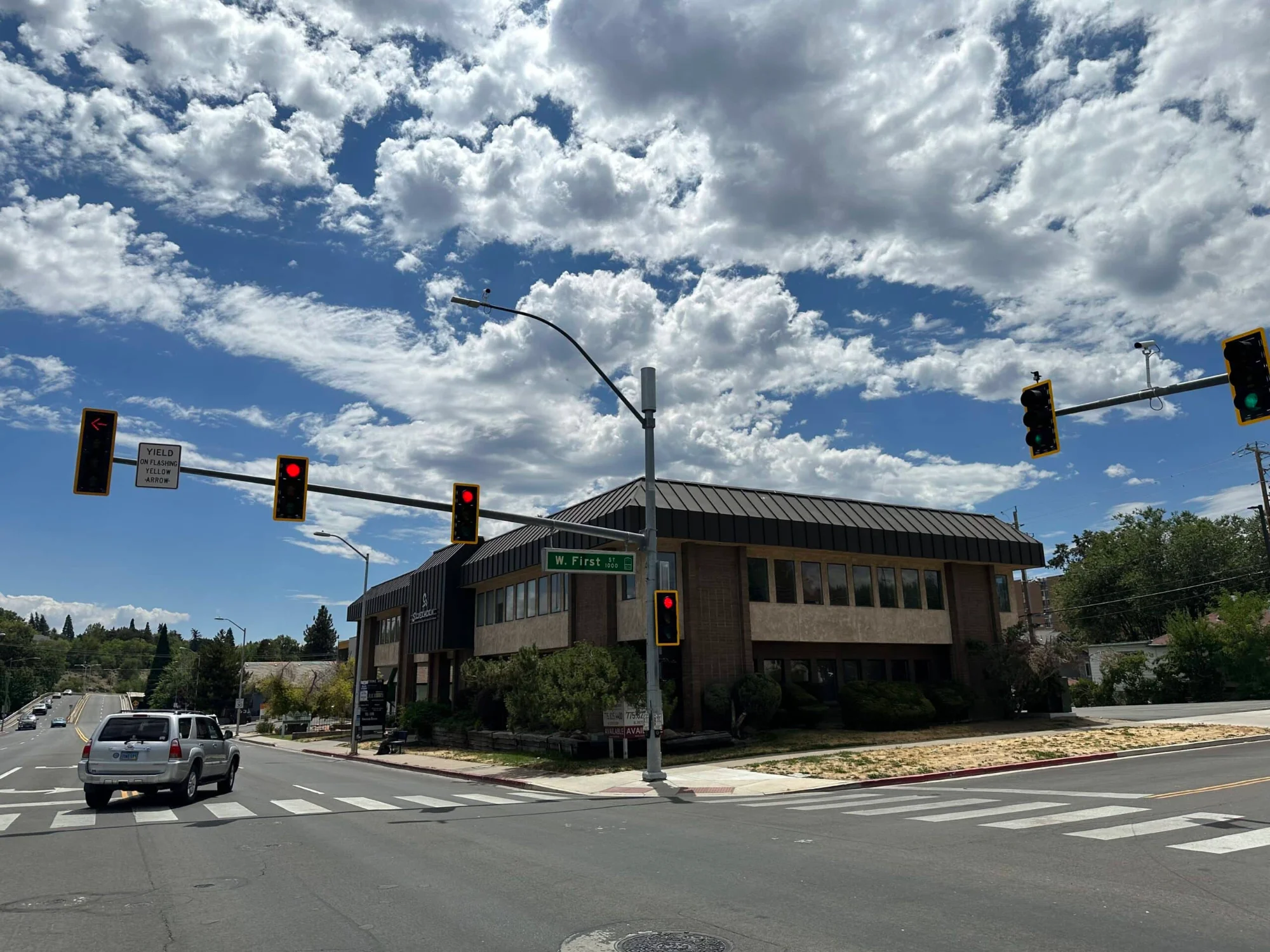 Photo of the existing office building at the corner of Keystone Avenue