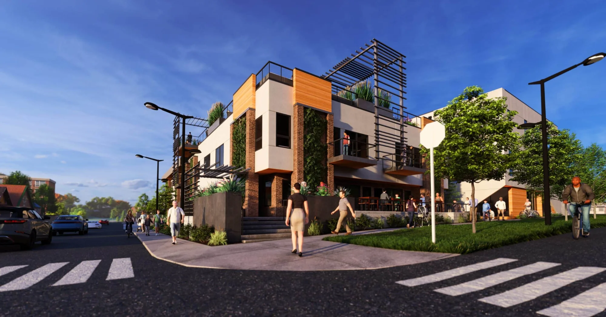 Rendering of the corner from across the intersection