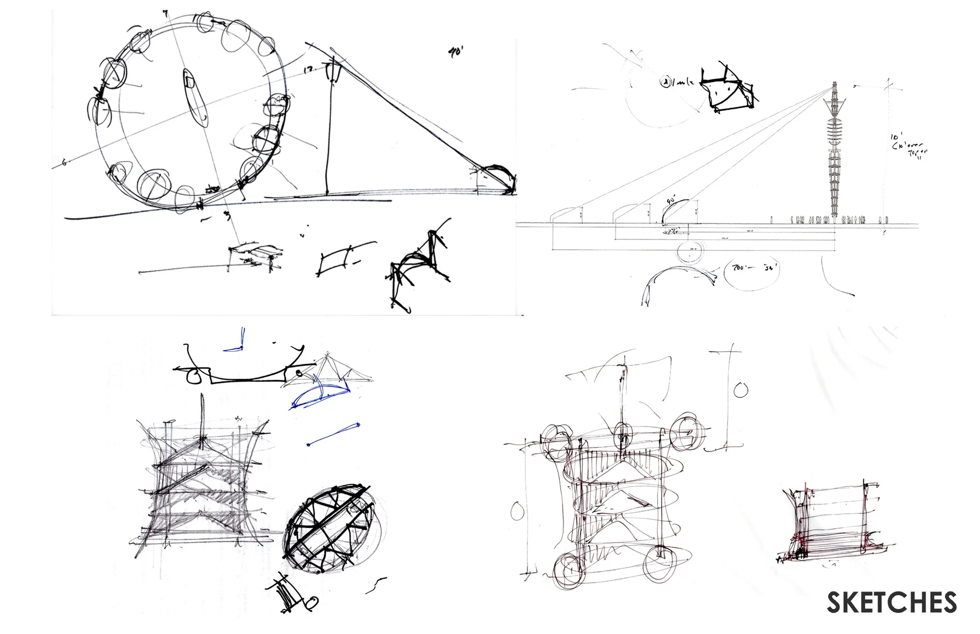 Early hand sketches of the Man, its base, and structure