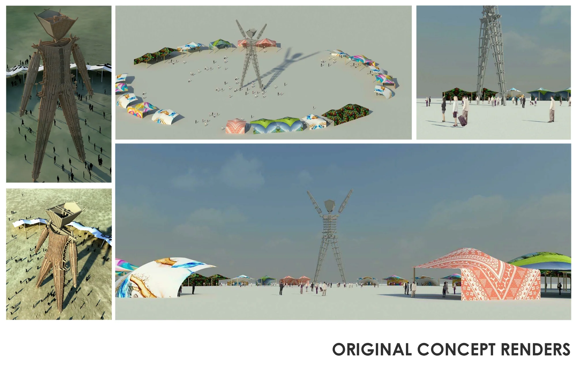 Concept renderings of the Man and its ring of tents on the playa