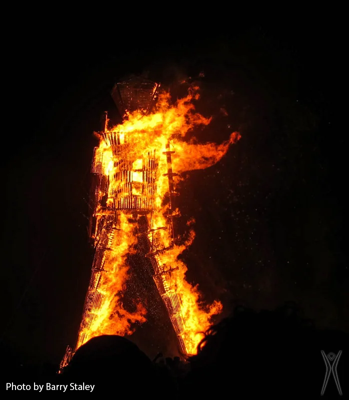 The Man engulfed in flames at night