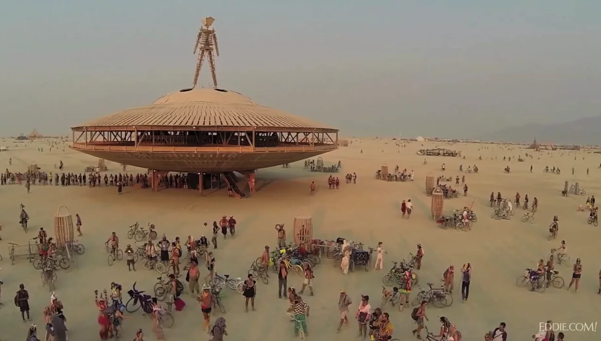 Crowds gathered around the pavilion at the base of the Man