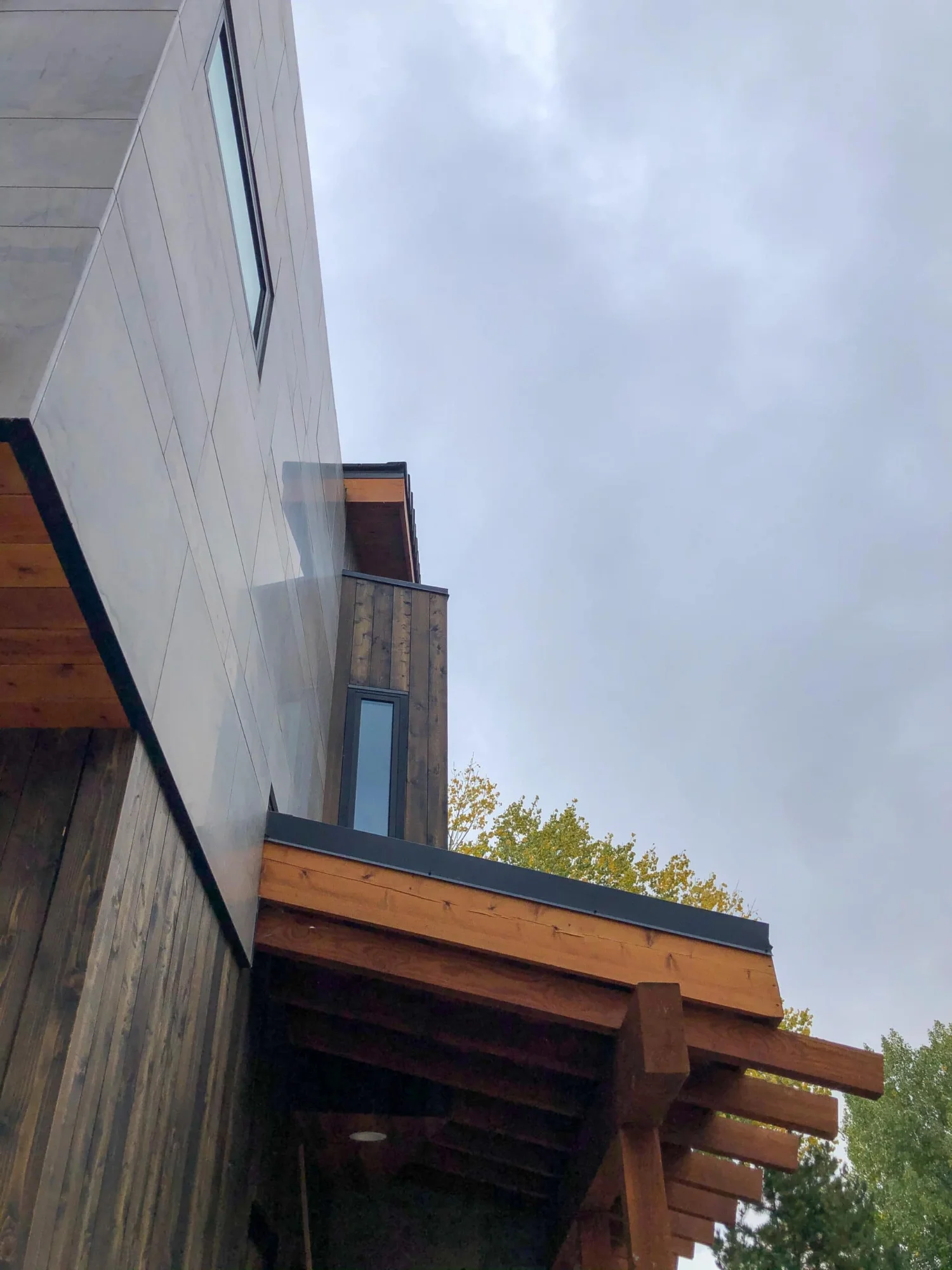 Underside of a deep cedar eave