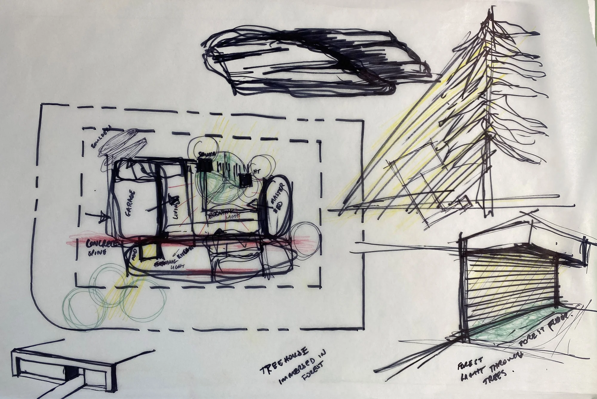 Concept sketch of the home among the trees