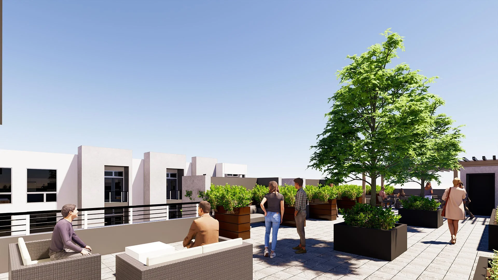 Rendering of outdoor seating on the amenity deck